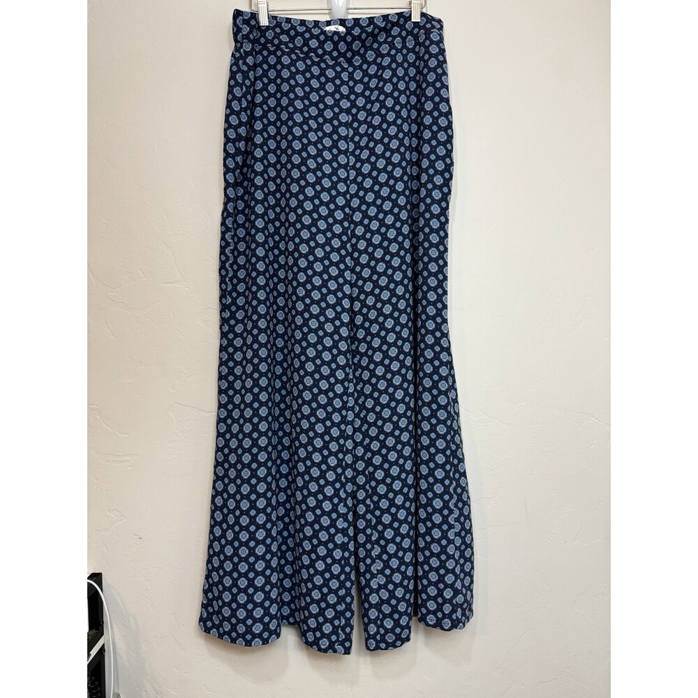 LEITH Extra Wide Leg Pants Women's XL Blue Medallion Print Artsy Boho